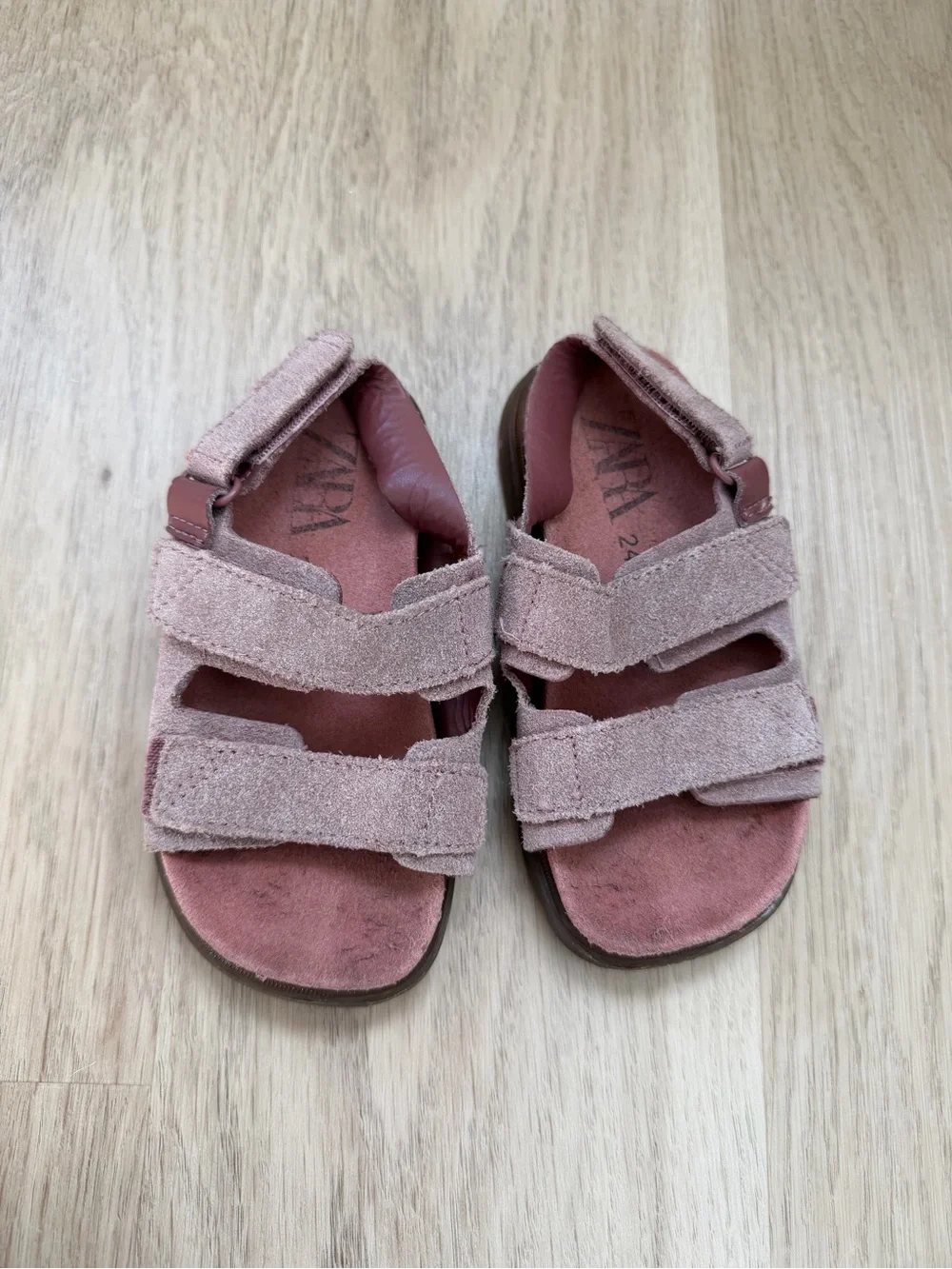 Zara Kids Dusty Pink Suede Triple-Strap Sandals